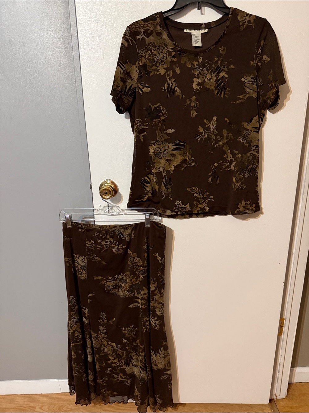 Requirements Brown Floral 2 Piece Set - Short Sleeve Top & Skirt